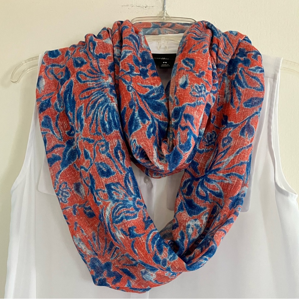 Chaps Infinity Scarf, Coral/Blue Design